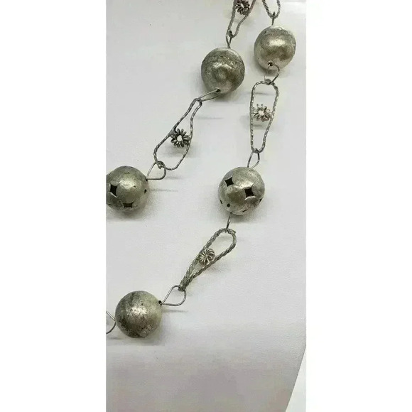 Vintage silver wedding necklace Mexican traditional Long Ball Bead Chain - Picture 2 of 7